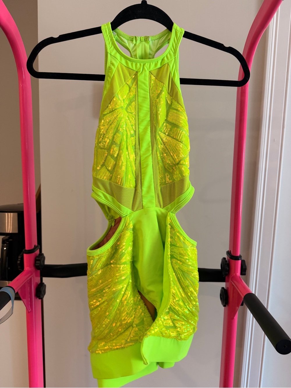 Neon Green Halter Dance Leotard with Sequin Panels dance costume